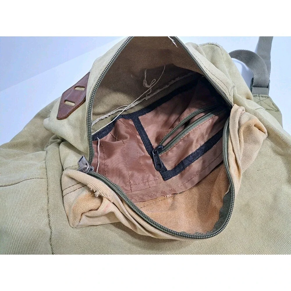 Vans Canvas Distressed Backpack Duck Bag Tan Beige School Work Trail Hike